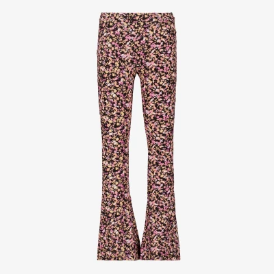 Afbeelding van TwoDay meisjes flared broek met bloemenprint Zwart Maat 158