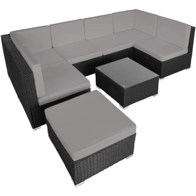Afbeelding van tectake Loungeset VenetiÃ« wicker zwart
