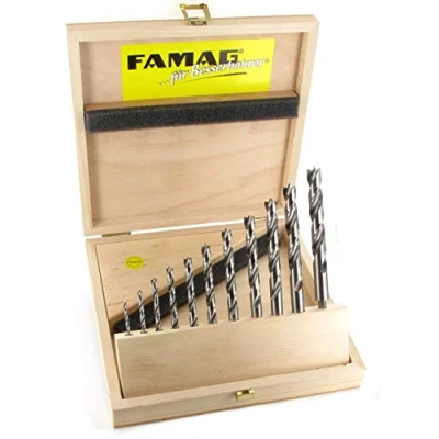 Afbeelding van FAMAG Houtspiraalboor bitset lang 11 delig Ø 3, 4, 5, 6, 7, 8, 9, 10, 11, 12 en 13 mm in houten doos