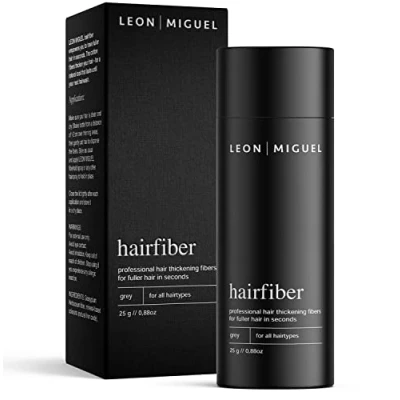 Afbeelding van LEON MIGUEL Hair Fiber Haarverdichting Premium Strooighaar/Strooihaar met direct effect bij inhammen, haaruitval en licht haar Haarpoeder 25g (GRIJS)