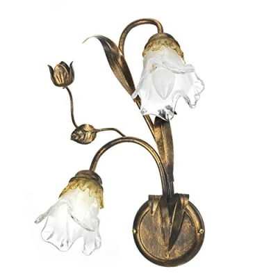 Afbeelding van ONLI Arianna wandlamp, bronskleurig, 2 lamps, ijzer, glas