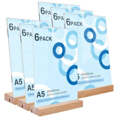 Afbeelding van Tafelstandaard A5: 6 stuks A5 posterhouder, transparante acrylmenuhouder, displaystandaard, tafelstandaard, restaurantmenuhouder, houder voor bruiloftsmenu, café, fotolijst