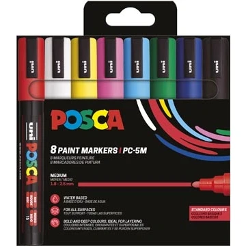 Afbeelding van Uni POSCA paintmarker PC 5M 8 stuks in basiskleuren