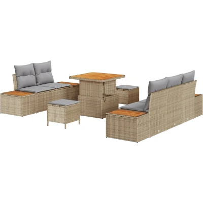 Afbeelding van vidaXL 8 delige tuinset met kussens in beige poly riet en acacia