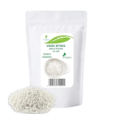 Afbeelding van Emulgator Vari btms, 25gr Natuurlijke oorsprong Gebruik als ingrediënt voor cosmetica Gebruikt in conditioners, crèmeshampoos, haarmaskers