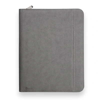 Afbeelding van Vebon® Rome Schrijfmap, A4, groot, dubbele ritssluiting, klembord, vergadermap en laptoptas, extra opbergruimte, zwart kunstleer, fantoomgrijs