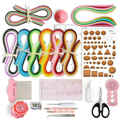 Afbeelding van JUYA Papieren quilling kit QK13 met 960 strips en 14 gereedschappen (roze gereedschap, breedte 5 mm lijm hebben)
