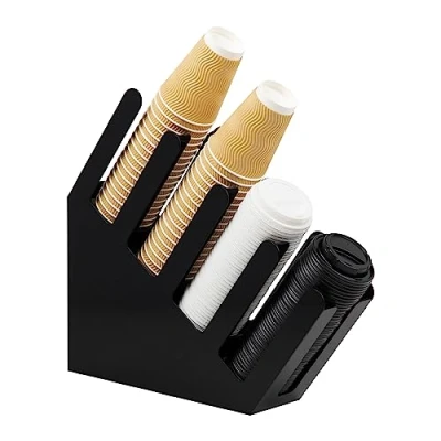 Afbeelding van Mind Reader Foundation Collection, 4 vaks afgestudeerde koffiekopdispenser, 20 kopjes capaciteit per compartiment, organizer voor aanrecht, keuken en breakroom, &quot;L x 18&quot; B 16&quot; H, zwart