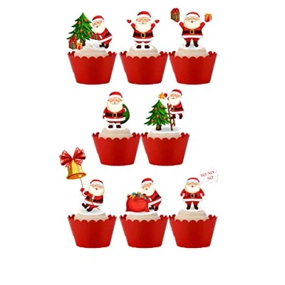 Afbeelding van 20 Stand Up Leuke Kerstman Thema Eetbare Wafer papier Cake Toppers Decoraties