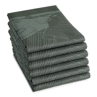 Afbeelding van DDDDD Birdy 6x Theedoek Set van 6 stuks Katoen Print 60x65 cm Groen