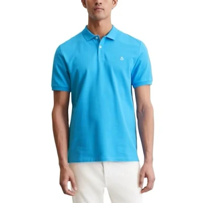 Afbeelding van Marc O&#039;Polo Short Sleeve Button Placket Slits AT HEM Embroidery ON Chest Poloshirt, Heren, Maat: Small, Azure blue