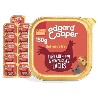 Afbeelding van Edgard &amp; Cooper Dose Patée Hond Senior Graanvrij Natuurlijke voeding 11x150g verse kip en zalm, gezonde met veel smaak balans, hoogwaardige eiwitten