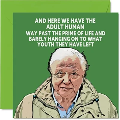 Afbeelding van Grappige David Attenborough verjaardagskaart voor mannen vrouwen grap geklets gelukkige verjaardagskaarten mama papa broer zus zoon dochter Nan opa, 145mm x 21e 30e 40e 50e 60e verjaardag wenskaarten