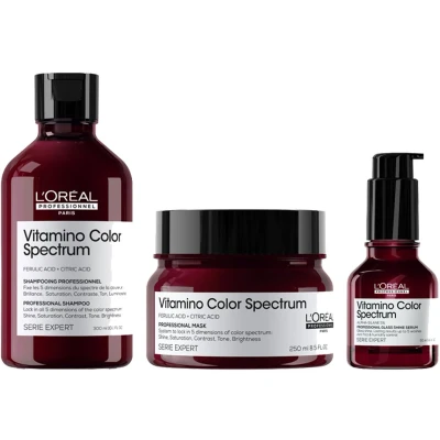 Afbeelding van L&#039;Oréal Vitamino Color Spectrum Shampoo 300ml + Masque 250ml Glass Shine Serum 50ml bundel/set/pakket