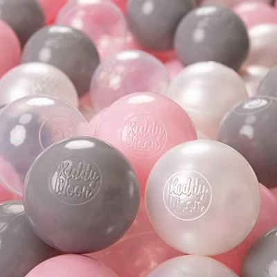 Afbeelding van KiddyMoon Plastic Ballen Voor Kinderen Ø 6Cm Kleurig Gecertificeerd, Parel Grijs Transparant Poeder Roze, 100 Ballen/6Cm
