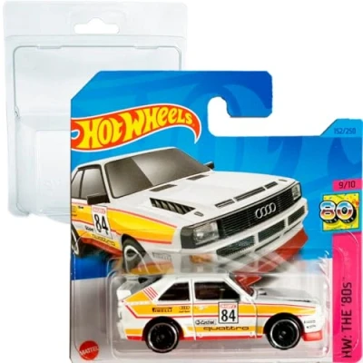 Afbeelding van Hot Wheels 84 Audi Sport Quattro HW: The 80s 9/10 (152/250) HKJ66 korte kaart Mattel 2023 + blister &amp; kaartbeschermer Pack Friki Monkey