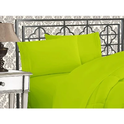 Afbeelding van Elegant Comfort Luxe 1500 draadtelling Egyptische kwaliteit drielijns geborduurd zachtste premium hotelkwaliteit 4 delige bedlaken set, rimpel en vervagingsbestendig, Californië koning, limoen