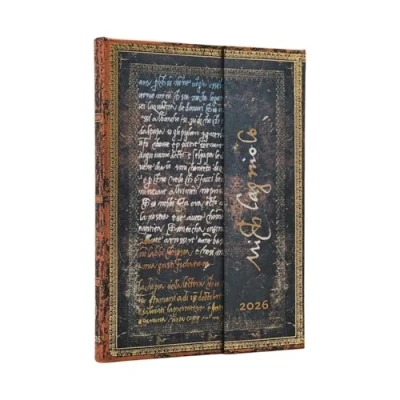 Afbeelding van 2026 Michelangelo, Handwriting (Embellished Manuscripts Collection) Midi 12 month Verso Hardcover Flexi Dayplanner (Wrap Closure)