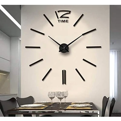 Afbeelding van FAS1 Moderne doe het zelf grote wandklok horloge sticker 3D stickers spiegeleffect acryl thuiskantoor verwijderbare decoratie voor woonkamer zwart (batterij NIET inbegrepen)