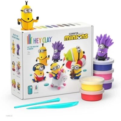 Afbeelding van Hey Clay Despicable Me Minions Set van 15 blikjes Kleurrijke modelleerset voor kinderen, luchtdrogende kleiset, met beeldhouwgereedschap en leuke interactieve instructies