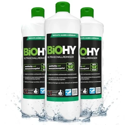 Afbeelding van BiOHY Ultrasone reiniger (3 x 1l Fles) intensieve en milde reiniging van glazen, goud, munten sieraden CONCENTRATE voor ultrasoonbad (Ultraschallreiniger)