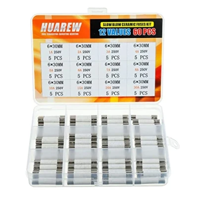 Afbeelding van HUAREW 12 Waarden 60 Stuks 6x30 mm 1A 2A 3A 4A 5A 6A 7A 8A 10A 15A 20A 30 A 250 V Langzaam Blow keramische zekeringen classificatie kit