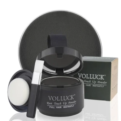 Afbeelding van VOLLUCK Root Touch up Poeder Directe Dekking voor Uitgroei, Grijze Haren &amp; Dunner Wordende Haarlijn Natuurlijke, Niet Vettige Haarpoeder Mannen en Vrouwen 4 g (Zwart)