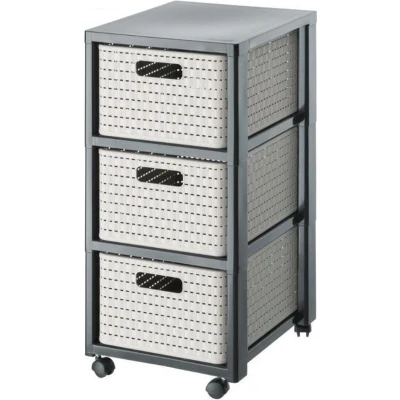Afbeelding van Rotho Country Rolcontainer met 3 lades in rotanlook, Kunststof (PP) BPA vrij, cappuccino, x A4/18l (37.5 32.5 71.2 cm)