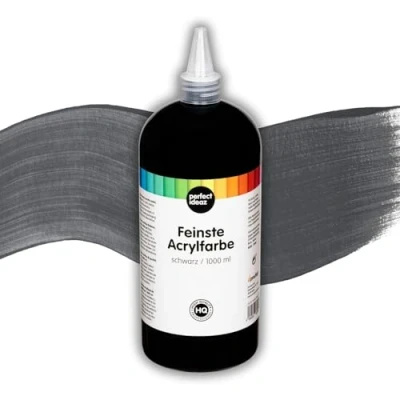 Afbeelding van perfect ideaz 1000ml acrylverf zwart, acrylic paint extreem dekkend, creatieve schilderverf in voor het mengen van kleuren, schilderen &amp; tekenen acrylwerken hoogwaardige kwaliteit