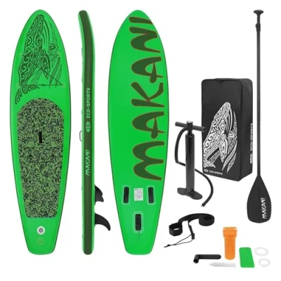 Afbeelding van ECD Germany Opblaasbaar Stand Up Paddle Board Makani 320 x 80 15 cm Groen Duurzaam PVC Draaggewicht tot 120 kg Inclusief pomp draagtas en accessoires SUP Set Peddelplank Surfboard