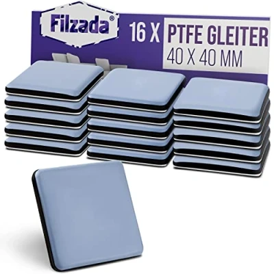 Afbeelding van Filzada® 16x Teflon glijders zelfklevend 40 x mm (vierkant) professionele meubelglijders/tapijtglijders PTFE (Teflon)