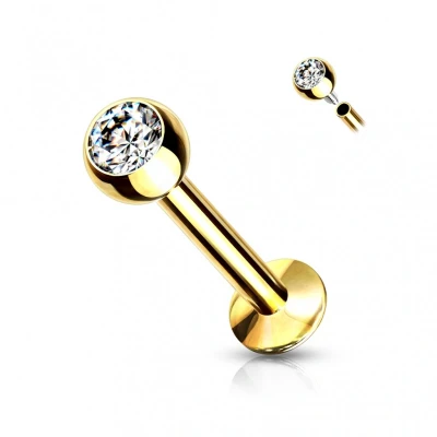 Afbeelding van Piercing wit steentje klein 6mm goud kleur