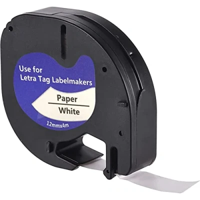 Afbeelding van Leyf 1 stuk labeltape, compatibel met Dymo 91200, 12 mm x 4 tape voor LetraTag LT 100H, 100H Plus, 100T, 100T 2000, QX50, XM, XR, waterdicht, zwart op wit