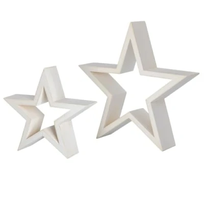 Afbeelding van Ideen mit Herz Sterren houten lijst in twee maten zelfstaand kerstdecoratie vintage 2 stuks