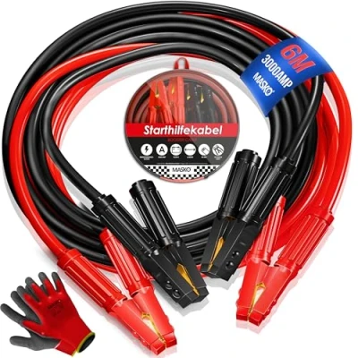 Afbeelding van Masko® Startkabel, overbruggingskabel voor benzine en dieselmotoren, 6/12/24 volt Startkabel auto of motorfiets van koper incl. Handschoenen draagtas 2 x 6 m / 50 mm² 3000 amp