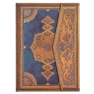 Afbeelding van Notitieboek Paperblanks Safavid Indigo Midi Wrap Gelinieerd