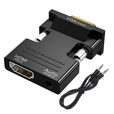 Afbeelding van HDMI naar VGA adapter met 3,5 mm audiokabel, 1080P 60Hz converter, vrouwelijk mannelijk compatibel laptop (VGA) tv monitor projector (HDMI)