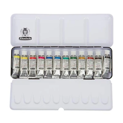 Afbeelding van Schmincke HORADAM AQUARELL verfdoos, basis assortiment, 12 x 5 ml tubes, 74112097, metalen doos, schilderset, fijnste premium aquarelverf