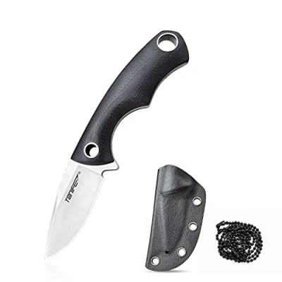 Afbeelding van TONIFE Squirrel Full Tang Neck Knife Fixed Blade 4.3cm Totaal 11.9cm met Kydex Schede en Kogelketting voor Jacht, Kamperen, Survival (Zwart)
