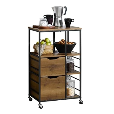 Afbeelding van SoBuy Rolling Trolley Keuken Opbergkast Multifunctionele Buffet Serveerwagen met 3 Laden en Planken, 53x37x89 cm, FKW111 PF