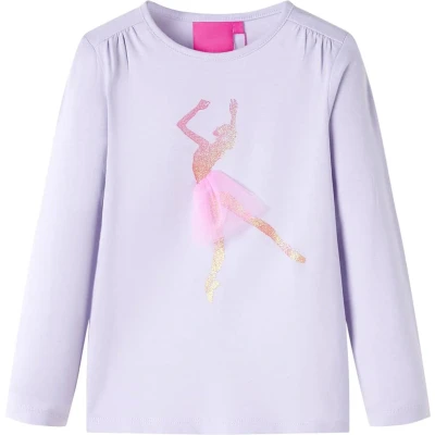 Afbeelding van Kindershirt met lange mouwen ballerinaprint 104 lichtlila