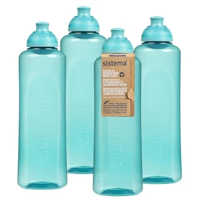 Afbeelding van Sistema Swift Twist &#039;n&#039; Sip Sport Waterflessen 480 ml Lekvrije kinderwaterflessen Gemaakt van gerecycled plastic BPA vrij Teal Stone 4 stuks