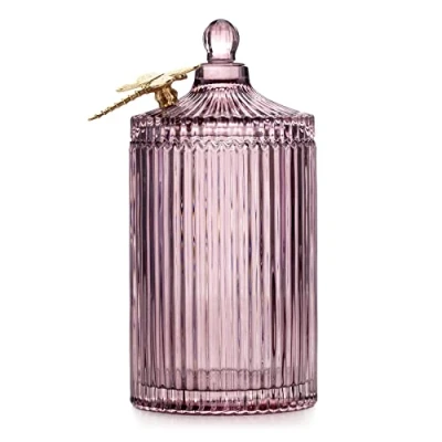 Afbeelding van AmeliaHome Opbergdoos met deksel van glas, cosmeticabox libelle 10,5 x 20 cm, dragonfly oudroze