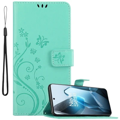 Afbeelding van Cadorabo Hoesje geschikt voor OnePlus 13 in BLOEMEN TURKOOIS Beschermhoes bloemmotief met magnetische sluiting, standfunctie en kaartsleuven Book Case Cover Etui