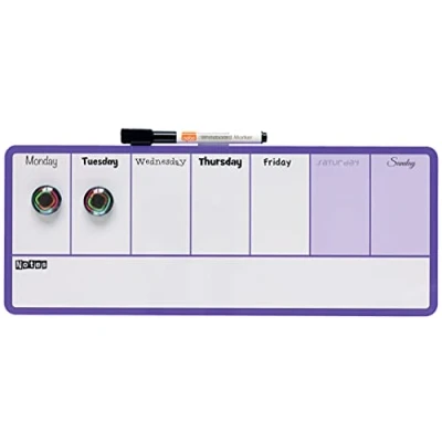 Afbeelding van Nobo Mini Magnetische Whiteboard Weekplanner, Droog Uitwisbaar, Aan de Muur te Bevestigen, Design met 2 Kleuren, Markerclip, Inclusief Marker en Magneten, 360 x 140 Millimeter, Paars, 1904048