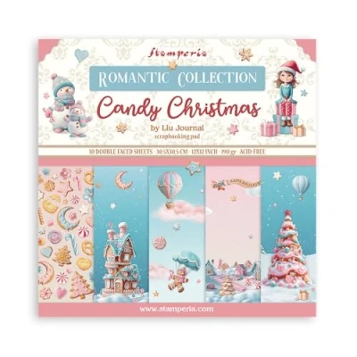 Afbeelding van Stamperia Scrapbook Paper Pad for Scrapbooking, Albums, Card Making, Bullet Journalling and More, Acid Free, Double Sided, Perfect Hobbies, Crafts, Gifting (Candy Christmas) (30.5 x 30.5cm)