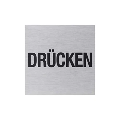 Afbeelding van Metafranc Kleefbord &quot;Drukken&quot; 80 x mm van aluminium in moderne roestvrijstalen look zelfklevende achterkant/signaal/informatiebord/deurbord / 507100