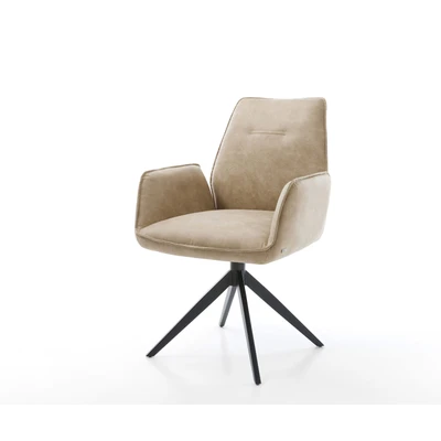 Afbeelding van DELIFE Draaistoel Zoa Flex microvelours beige vintage kruisframe breed zwart 360 draaibaar rocker functie pocketveer kern