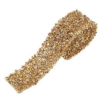 Afbeelding van Diamond Ribbon 3,5 m lengte cm breed Sparkle Crystal Strass Lint Mesh Wrap rol voor bruidstaart verjaardag decoraties baby shower evenementen kunst en handwerk (goud)