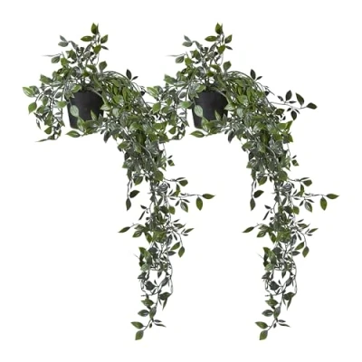Afbeelding van Relaxdays kunstplant hangplant met pot, set van 2, namaakplanten, realistische nepplanten, HxØ: 60 x 20 cm, groen/zwart